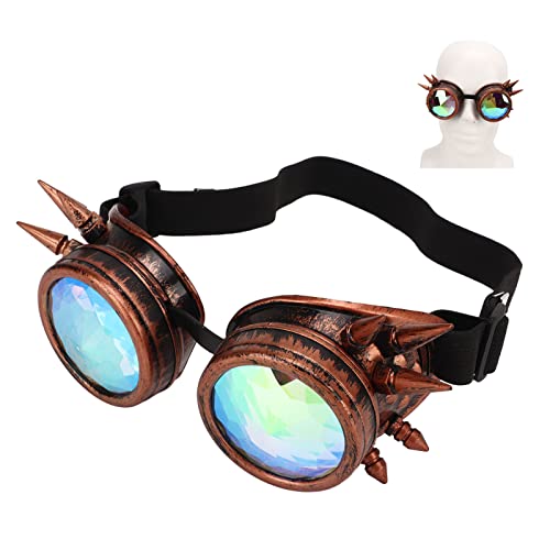 Bewinner Kaleidoskop Brille, Steampunk-Brille mit Kaleidoskop-Linsen, Verstellbar Schnalle, Universelle Rainbow Rave Steampunk-Brille für Vintage, Dekoration, Party (Lila Bronze) von Bewinner