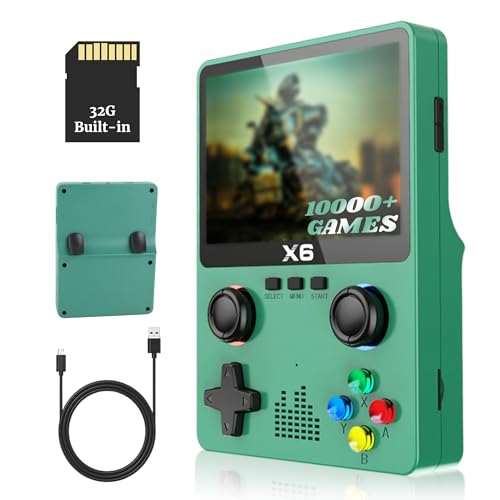 Bewinner X6 Retro Handheld Spielekonsole, 10000+ Spiele Tragbare Videospielkonsolen mit 3,5 Zoll IPS Bildschirm & Dual Joystick, Unterstützung Zum Anschließen eines Fernsehers (Grün) von Bewinner