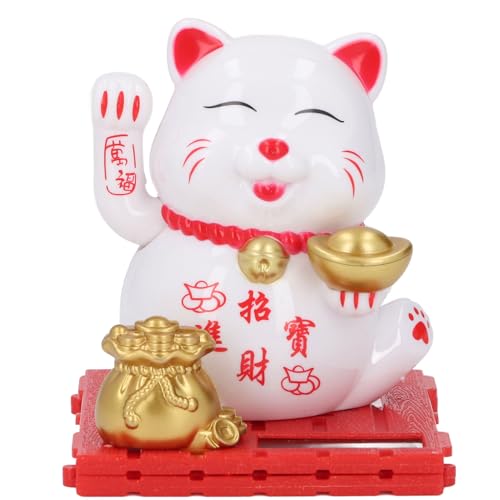 Solarbetriebene Glücksgeldkatze, Niedliche Winkekatze Im Fengshui-Stil für Zuhause, Maneki Neko für Glücksgeld-Begrüßung, Geschäftsdekoration, Glücksbringer Im Büroauto (White) von Bewinner