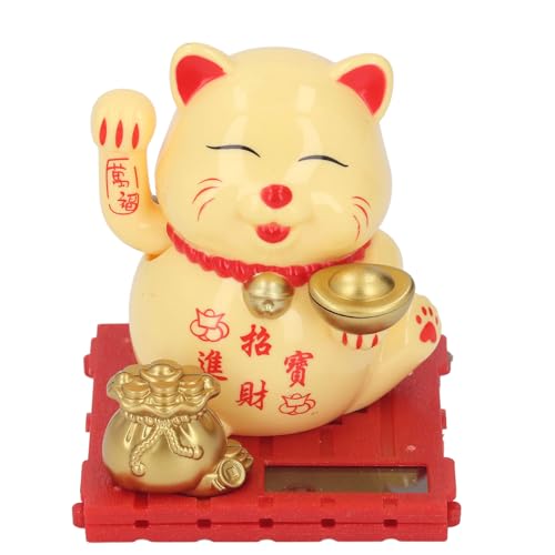 Solarbetriebene Glücksgeldkatze, Niedliche Winkekatze Im Fengshui-Stil für Zuhause, Maneki Neko für Glücksgeld-Begrüßung, Geschäftsdekoration, Glücksbringer Im Büroauto (Yellow) von Bewinner