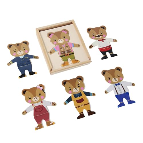 Anzieh-Puzzlespiel, Bärenfamilien-Anziehpuzzle - Puzzlespiele zum Wechseln der Kleidung - Sortier- und Zuordnungspuzzle, lustiges Spielset zum Wechseln der Kleidung aus Holz für Kinder ab 3 von Bexdug