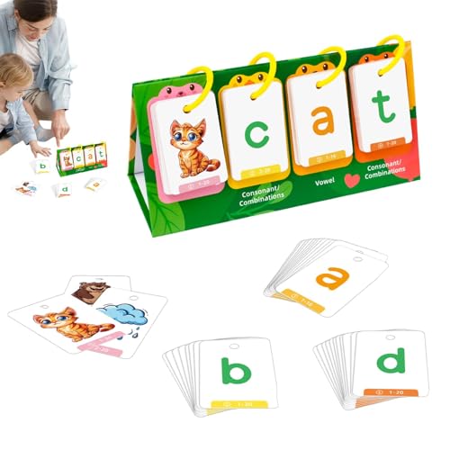 Bexdug Buchstaben-Sounds-Lernkarten, Phonics-Spiele für den Kindergarten,Lernen Sie Sichtwörter zu lesen | Rechtschreib-Lese-Vorschul-Lernspiele, Wortbildungsspiele mit 80 Karten für von Bexdug