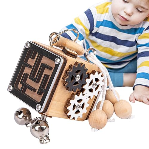 Bexdug Busy Cube Zappelspielzeug, Lernwürfel für Kinder - Aktivitätswürfelspielzeug aus Holz,Lerntafel, sensorisches Spielzeug, interaktives Block-Fidget-Spielzeug für Kinder im Alter von 1–3 Jahren von Bexdug