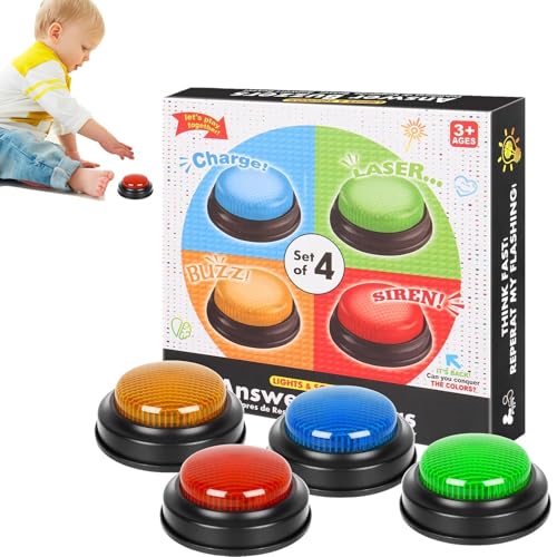 Bexdug Buzzer im Klassenzimmer, Buzzer für Quizspiele,Sound-Summer - Set mit 4 Kinder-Puzzle-Wettbewerbs-Requisiten, Spielzeug für den Familienspielabend, Klassenzimmer-Zubehör für den von Bexdug