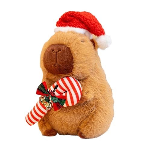 Bexdug Capybara-Plüschtier,Weihnachts-Capybara-Stofftier, Umarmender Capybara mit Weihnachtsmütze und Zuckerstange, 9,8-Zoll-Plüschtiere, verspielter Begleiter für und Mädchen von Bexdug