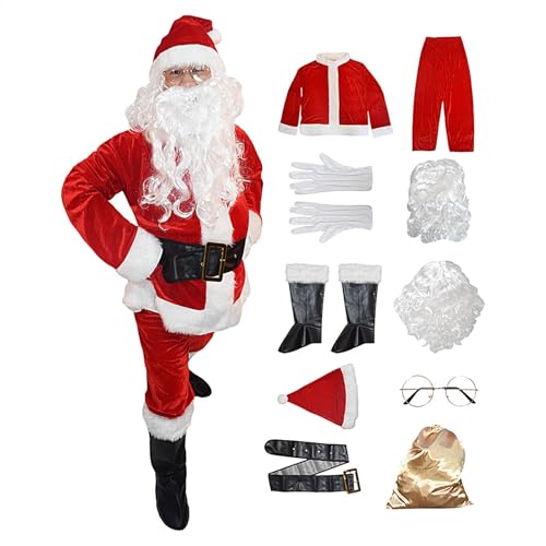 Bexdug Deluxe Weihnachtsmann-Outfit, klassisches Weihnachtsmann-Kostüm - Professionelles Deluxe-Weihnachtsmann-Kostüm aus Plüsch | Klassisches, bequemes, atmungsaktives Weihnachtsmann-Outfit für von Bexdug