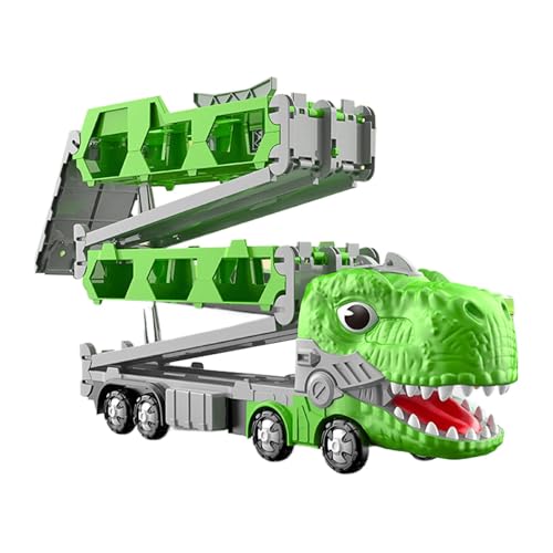 Bexdug Dinosaurier-Autotransporter-LKW,Dinosaurier-Transport-LKW,Verwandelter Dinosaurier-Truck, der Auto frisst | 12 Druckguss-Rennwagen, 2-Spieler-Rennmodus, faltbares Kettenfahrzeug-Spielset für von Bexdug