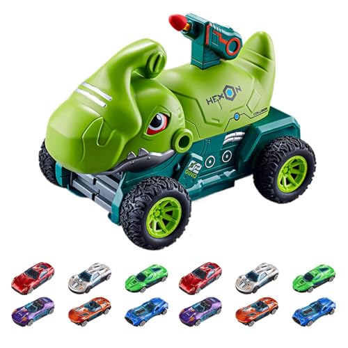 Bexdug Dinosaurier-Spielzeugauto-Set, Dinosaurier-Fahrzeug für Kinder,Wettbewerbs-Dinosaurier-Transportspielzeug - Dinosaurier-Fahrzeug-Startspielzeug für Kinder mit weichen Kugeln für Mädchen von Bexdug