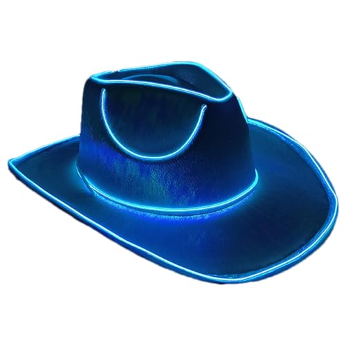 Bexdug Glitzernde Cowgirl-Hüte, neonfarbener Rancher-Hut, LED-Cowboyhut, leuchtender Cowboyhut, glitzernder Cowboyhut, leuchtender Cowboyhut, Disco-Leuchthut, Kostümzubehör für Damen und Herren von Bexdug