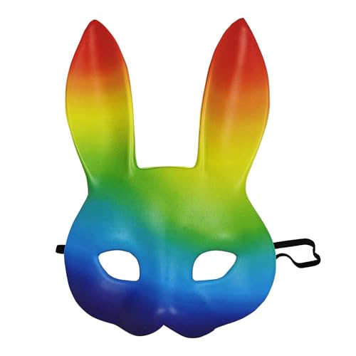 Bexdug Halloween-Maske, Kaninchen-Kostüm, Maskenzubehör, Regenbogenfarben, mit langen Ohren, Cosplay-Kostüm-Requisiten, Kaninchen-Kostüm-Zubehör, ergonomisch für Ostern, Halloween von Bexdug