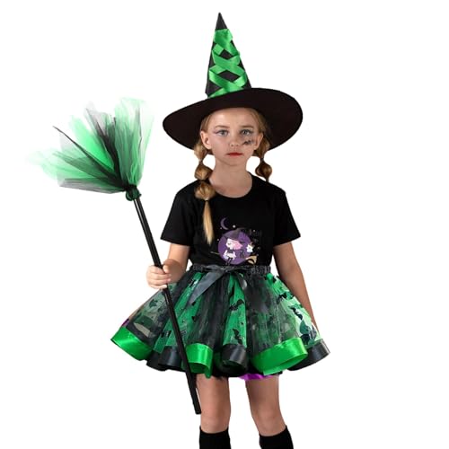 Bexdug Halloween-Rock-Cosplay-Set, Halloween-Mädchen-Tutu-Kostüm - Kleid-Outfit mit Hutbesen für Rollenspiele | Kinderkleidung, Cosplay-Bekleidung für Halloween-Themenpartys, Karnevalsaufführungen von Bexdug