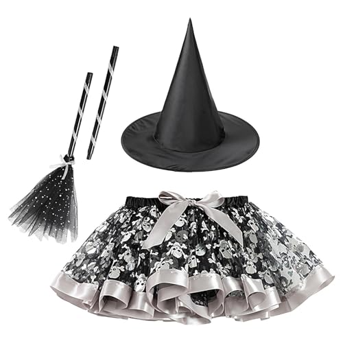 Bexdug Hexenkostüm Kinder,Halloween Hexe Tutu,Halloween-Cosplay-Kostüm - Gruseliges Halloween-Kostümkleid mit Hut und Besen für Kleinkinder von Bexdug