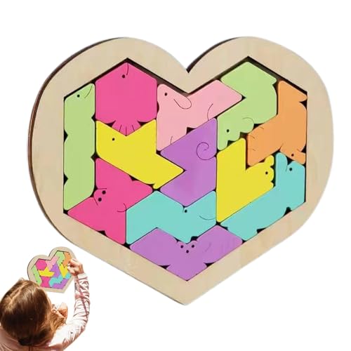 Bexdug Holzpuzzle, Holzpuzzle für Erwachsene,Herzform-Puzzle und Denksportaufgabe | Glatte geometrische Formmuster-Puzzles, einzigartiger geometrischer Puzzle-Block, für Ostern, Weihnachten von Bexdug