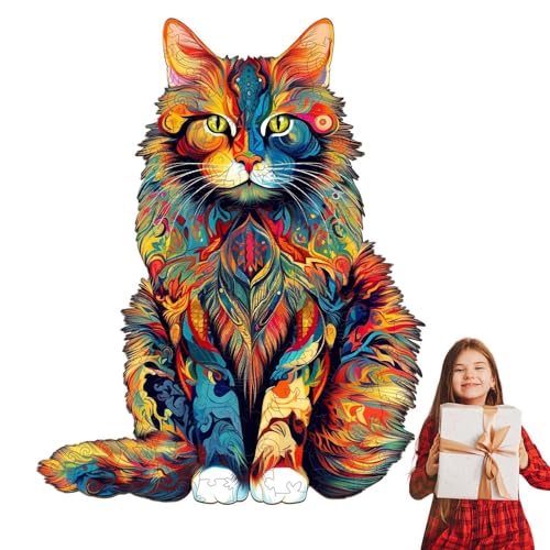 Bexdug Katzen-Puzzle, einzigartige Holzpuzzles in Tierform, Tierpuzzles für Erwachsene und Kinder, einzigartige Katzenform, Holzpuzzles für Familie und Freunde von Bexdug