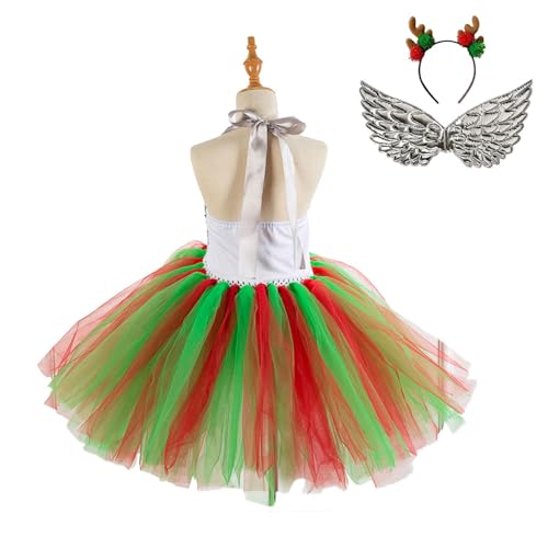 Bexdug Kinder-Hirschkostüm für Mädchen, Rentier-Kinder-Outfit | Cosplay Hirsch Kostüm Tutu Kleid - Tüllkleid mit Stirnband, Feenflügeln, Rentier-Weihnachtskostüm für Mädchen von Bexdug