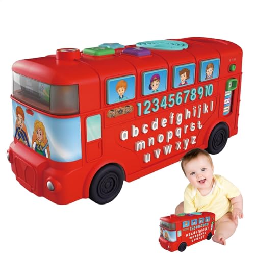 Bexdug Lernbus mit Licht, Buchstabenlernbus - Alphabet -Nummer Schulbus,Phonetics Wheel Gear Gameerkennung Bildungsspielzeug für Spiel & Kleinkind von Bexdug