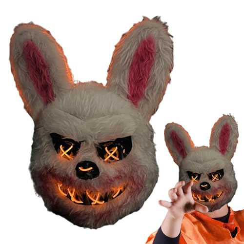 Bexdug Leuchtende Tier-Gesichtsbedeckung, Kostüm, Halloween-Hasen-Maske, verstellbare gruselige Gesichtsabdeckung für Männer von Bexdug