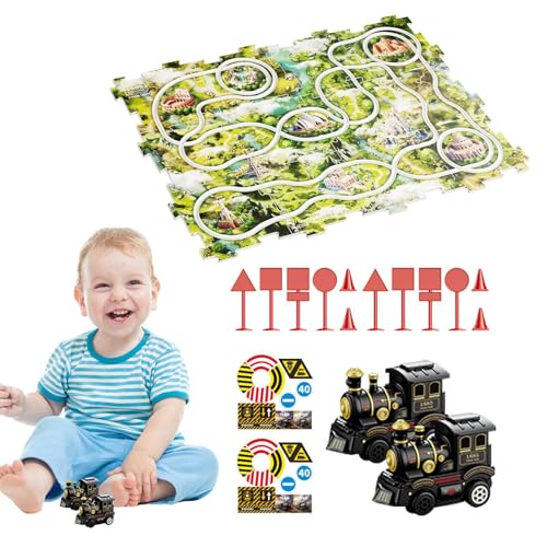 Bexdug Puzzle-Schienenauto, pädagogisches Puzzle-Schienenauto-Spielset, Lernautobahn für Kleinkinder, Puzzle-Track-Autospiel, Lernspielzeug, Kleinkindspielzeug, Hand-Auge-Koordination für Kinder ab 3 von Bexdug