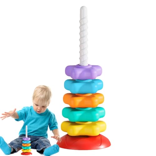 Bexdug Stapelspielzeug für Kleinkinder,Stapelspielzeug | Regenbogen-Spin-Turm,Pädagogische Regenbogen-Stapelringe, Spielzeug, Sternform, Stapelspielzeug für über 6 Monate alte Babys von Bexdug