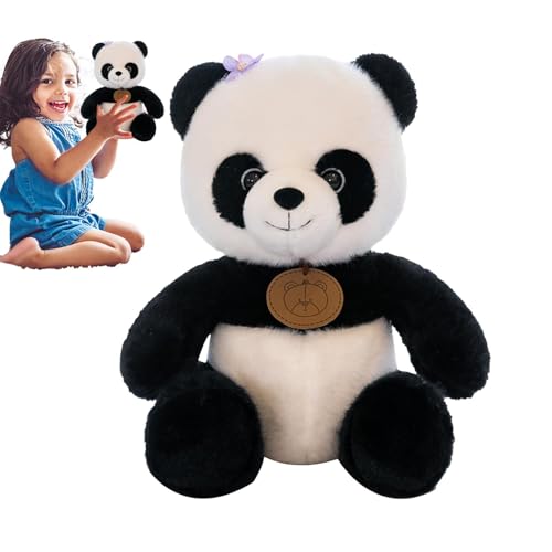 Bexdug Süßes Panda-Plüschtier, ausgestopfte Pandabären-Plüsch | Süße Plüschkörperpuppe mit violetter Blume | Weiches, handgefertigtes, kuscheliges Panda-Plüschtier zum Geburtstag, Weihnachten von Bexdug