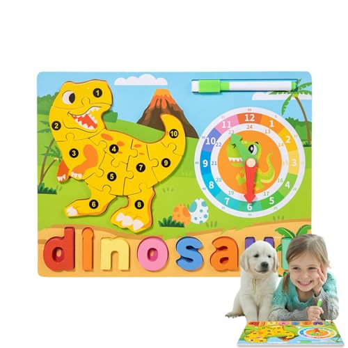 Bexdug Tierpuzzle aus Holz,Tierpuzzle aus Holz für Kleinkinder,Niedliches Giraffen-Elefant-Kleinkind-Puzzle - Lernaktivitäten, Tierpuzzle mit Lernuhr-Buchstaben-Matching-Spiel für Vorschulkinder von Bexdug