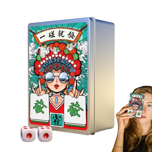 Bexdug Tragbares Mahjong-Set, Mahjong-Karten-Set - 146 Stück/Set Mahjong-Spielkarten,Verdicktes chinesisches Mahjong-Poker, wasserdichtes Handheld-Poker mit Großdruck, chinesische von Bexdug