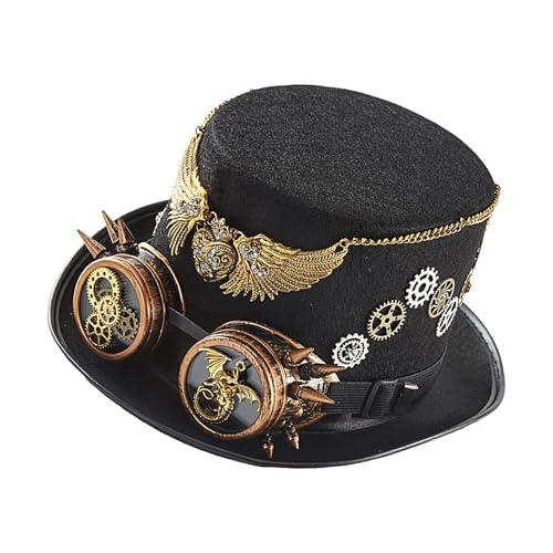 Bexdug Western-Jazz-Hut, Steampunk-Hut mit Brille,Steampunk-Zubehör Robuster Steampunk-Hut - Verstellbarer Riemen, Halloween-Kostüme, Gentleman-Kostüm für Karneval, Cosplay von Bexdug