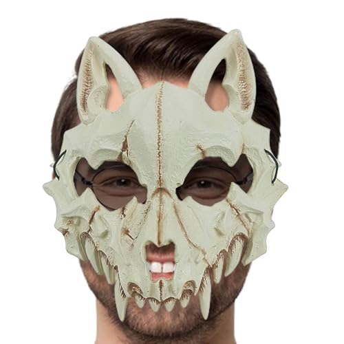 Bexdug Wolf Skull Maske, Scary Wolf Skelett Maske Kopfbedeckung, leichte und weiche Dekoration Requisiten für Auftritte, Cosplay, Festivals, Spukhäuser von Bexdug