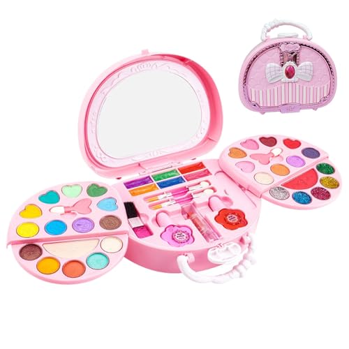 Kinder-Make-up-Box-Set, Mädchen-Make-up-Set, Mädchen-Make-up-Sets, waschbare Prinzessinnen-Kosmetiksets, Echtes tragbares, sicheres Beauty-Set, rosafarbenes Make-up-Spielzeug für kleine Mädchen von Bexdug