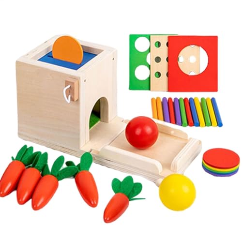 Objektdauerce -Spielzeug für Babys, Holzkugel Drop -Spielzeug - 4 in 1 Karottenernte Game Coin Box Brettspiele | Farb- und Form -Sorter -Spielzeug, pädagogische Lernmotor -Fähigkeitsspielzeug von Bexdug