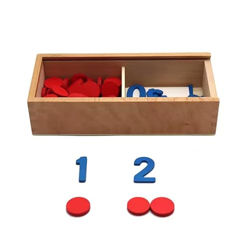 Montessori-Puzzle aus Holz mit Zahlen und Chips, Lernmaterial für Mathematik, Rot und Blau, perisschulische Hilfe von Bexo