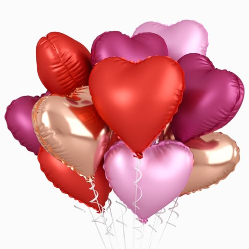 18 Zoll Herzluftballons Roségold Rosa, 10 Stück Hot Rosa Herzluftballon, Rot Hell Rosa Luftballons Herz Folienballons für Mädchen Frauen Geburtstag Hochzeit Babypartys Verlobung Valentinstag Partydeko von Biapian