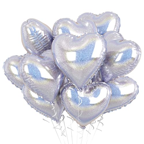 18 Zoll Herzluftballons Silber, 10 Stück Glitzer Silber Herzluftballons Hochzeit, Silber Luftballons Herz Folienballons Valentinstag für Geburtstag Hochzeit Babypartys Valentinstag Partydekoration von Biapian