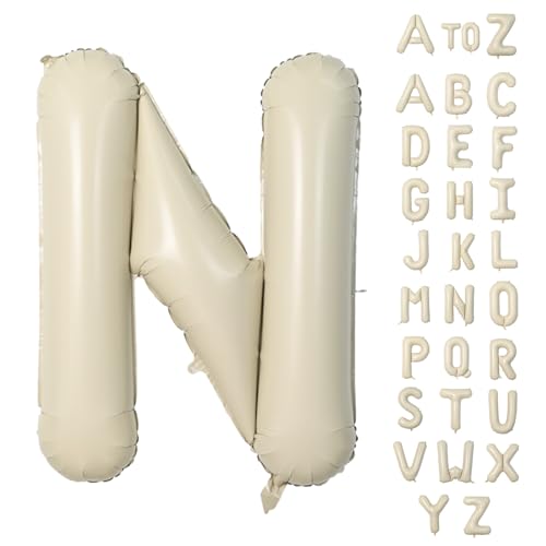 Biapian Buchstaben Ballons XXL, 40 Zoll Große Buchstabe N Folienballon, 101.6CM Beige Buchstaben Luftballon Aluminiumfolie Helium Ballons für Geburtstag Babyparty Hochzeit Jubiläum Dekoration(Creme N) von Biapian