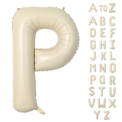 Biapian Buchstaben Ballons XXL, 40 Zoll Große Buchstabe P Folienballon, 101.6CM Beige Buchstaben Luftballon Aluminiumfolie Helium Ballons für Geburtstag Babyparty Hochzeit Jubiläum Dekoration(Creme P) von Biapian