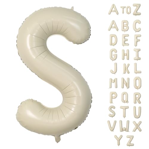 Biapian Buchstaben Ballons XXL, 40 Zoll Große Buchstabe S Folienballon, 101.6CM Beige Buchstaben Luftballon Aluminiumfolie Helium Ballons für Geburtstag Babyparty Hochzeit Jubiläum Dekoration(Creme S) von Biapian