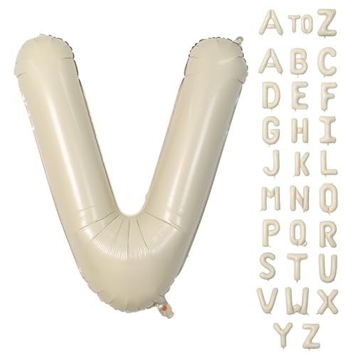 Biapian Buchstaben Ballons XXL, 40 Zoll Große Buchstabe V Folienballon, 101.6CM Beige Buchstaben Luftballon Aluminiumfolie Helium Ballons für Geburtstag Babyparty Hochzeit Jubiläum Dekoration(Creme V) von Biapian