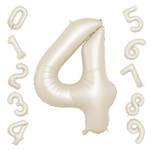 Biapian Luftballon 4, 40 Zoll Luftballon 4. Geburtstag, XXL Creme Weiß Zahlen 4 Luftballon Sandweiß Folienballon Helium Ballons für Babyparty Junge Männer 4 Jahre Geburtstags Party Deko (Nummer 4) von Biapian