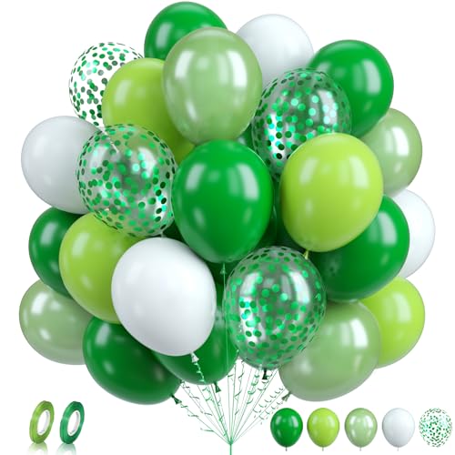 Biapian Luftballons Grün, 60 Stück Grün Weiß Luftballons Geburtstag, 12 Zoll Limette Hellgrüne Weiße Latexballons Grüne Konfetti Ballons Helium für Geburtstagsfeier Hochzeit Dschungel Babyparty Deko von Biapian