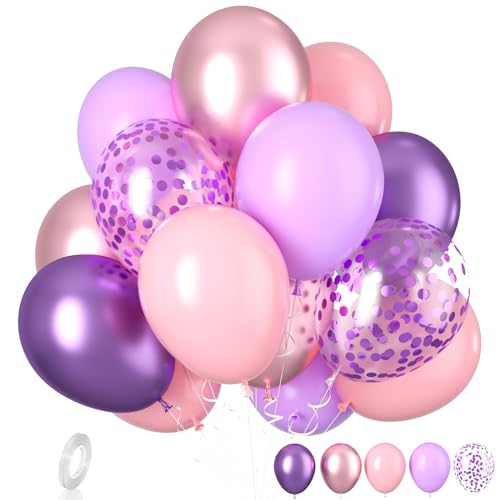 Biapian Luftballons Rosa und Lila, 20 Stück Lila Rosa Luftballons Geburtstag, 12 Zoll Pastell Lila Rosa Latexballon Lila Konfetti Ballons für Mädchen Schmetterling Geburtstag Babyparty Hochzeit Deko von Biapian