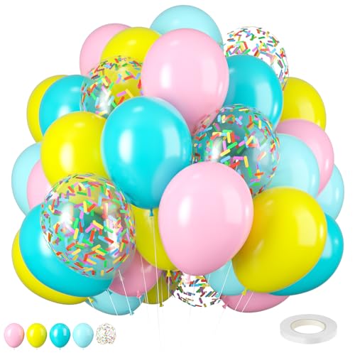 Donut Luftballons, Rosa Gelb Blaugrün Luftballons Pastellrosa Streusel Konfetti-Luftballons für Ausschnitte Kindergeburtstagsparty Luftballons Bogen Foto-Requisiten Geschenkideen Zubehör von Biapian