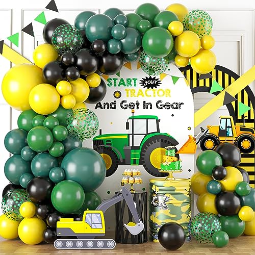 Grün Gelb Luftballons Girlande, 100 Stück Traktor Ballon Girlande mit Dunkelgrün Schwarz Gelb Latexballons Konfetti für Kinder Jungen Teenager Traktor Fußball Babyparty Geburtstag Party Dekorations von Biapian