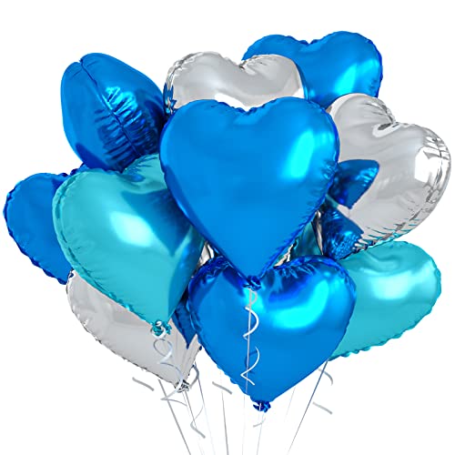 Herzluftballons Blau, 10 Stück Blau Silber Folienballon Hochzeit, 18 Zoll Herz Helium Herz Ballons Folienballon Deko Valentinstag für Junge Mann Hochzeit Geburtstagsdeko Brautdusche Just Married Deko von Biapian