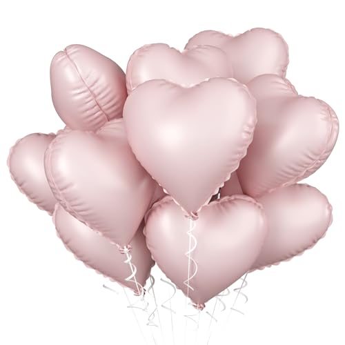 Herzluftballons Rosa, 10 Stück Baby Rosa Folienballon Herzluftballons Helium Hochzeit 18 Zoll Rosa Herz Folienballon Deko Valentinstag für Mädchen Geburtstagsfeier, Hochzeit, Just Married Party Deko von Biapian