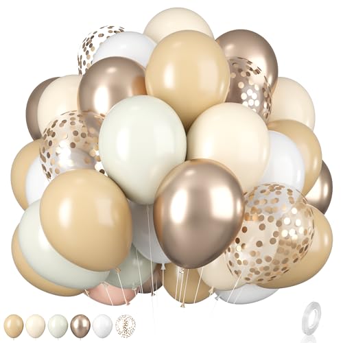 Luftballons Beige, Sand Gold Weiß Helium Latexballon mit Konfetti Luftballons, 12 Zoll Sandweiß Creme und Metallic Gold Weiss Nude Partyballons für Mädchen Geburtstag Hochzeit Party Dekoration von Biapian