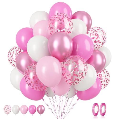 Luftballons Rosa weiß, 60 Stück Pastell Rosa Konfetti Luftballons, 12 Zoll Metallic Rosa Latexballons Macaron Rosa Weiß Geburtstag Luftballons Helium für Mädchen Frauen Babyparty Hochzeit Dekorationen von Biapian