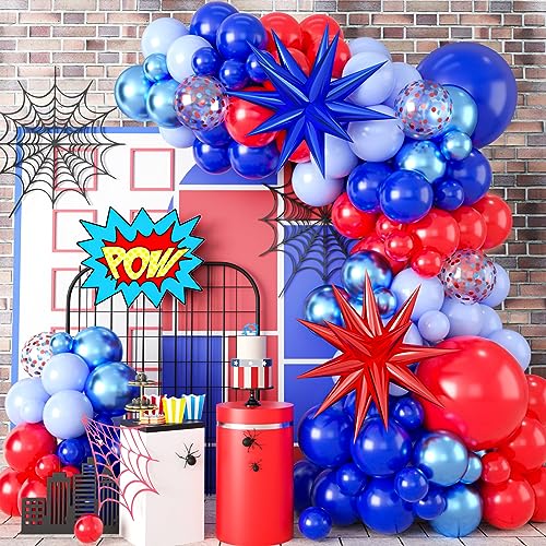 Rot Blau Luftballons Girlande, 111 Stück Rot und Blaue Ballons Metallisch Blaue Latexballons Folienstern Konfetti Ballons für Kindergeburtstag Babyparty Zirkus Karneval Geburtstag Party Dekorations von Biapian