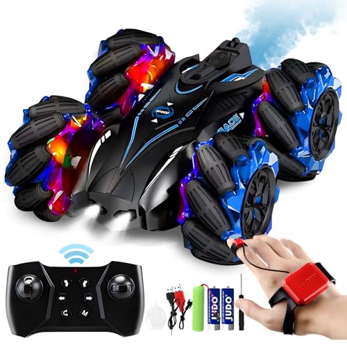 Bibykivn Ferngesteuertes Auto, 2.4Ghz RC Auto, Gestensensor RC Stunt Auto, 360° Flip All Terrain mit Sprühnebel-LED Leuchten, Jungen Weihnachten Geburtstags Geschenke für ab 4 5 6 7 8+ (Blau) von Bibykivn