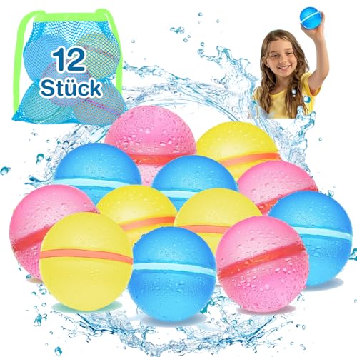 Wiederverwendbare Wasserbomben Magnet, 6 Stück Wasserballons mit 1 Mesh Bag, Sommerspaß Wasserspielzeug für Kinder Party Wasserschlacht Spielzeug (12 Stück) von Bibykivn