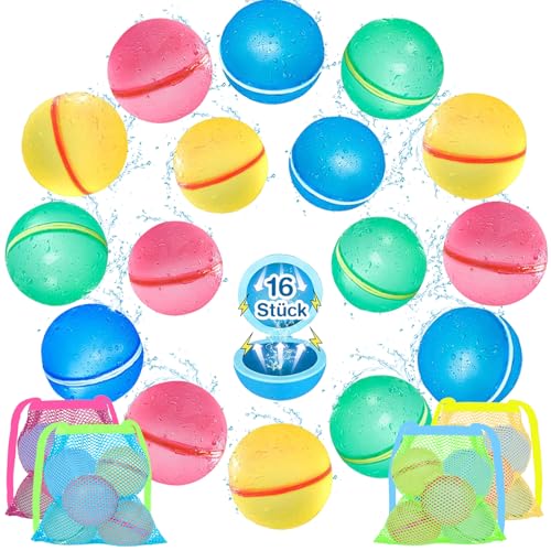 Wiederverwendbare Wasserbomben Magnet, 16 Stück Wasserballons mit 4 Stück Strandspielzeug Tasche, Sommerspaß Wasserspielzeug mit Strandtasche für Kinder Party Wasserschlacht Spielzeug von Bibykivn